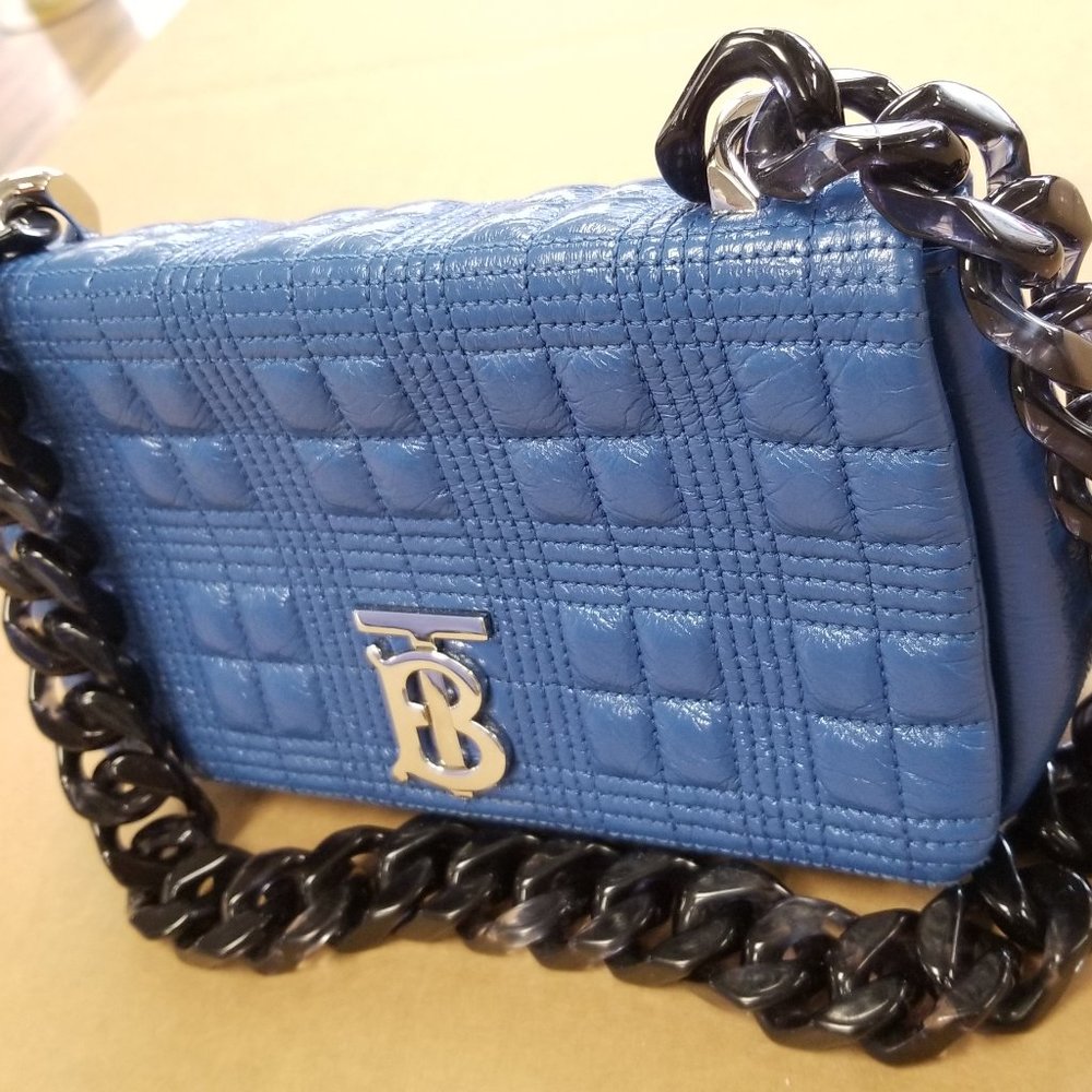 Burberry Blue  Leather Small Lola Bag with Cool Strap!